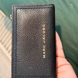 Marc Jacobs Black Leather Card Holder with Gold Text